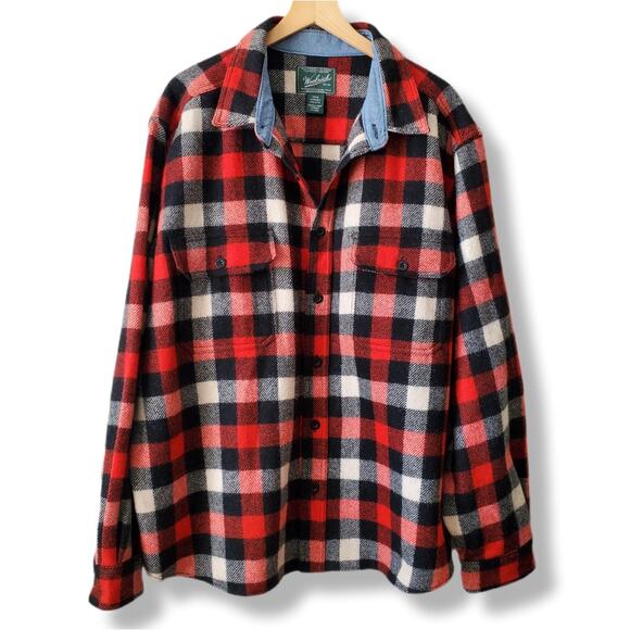 Men Woolrich Red Plaid Shacket Shirt Jacket 2XL Outdoors Gorp Camping Lumberjack - Picture 2 of 11
